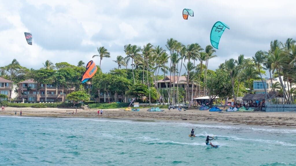 People kitesurfing on Kite Beach in Cabarete, Dominican Republic
